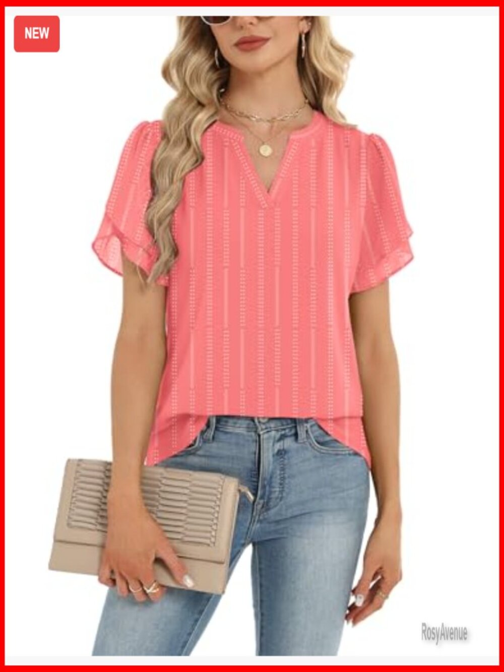 Womens Dressy Casual Blouse Short Sleeve V Neck Work Top Flowy Chiffon Shirt - Picture 5 of 7